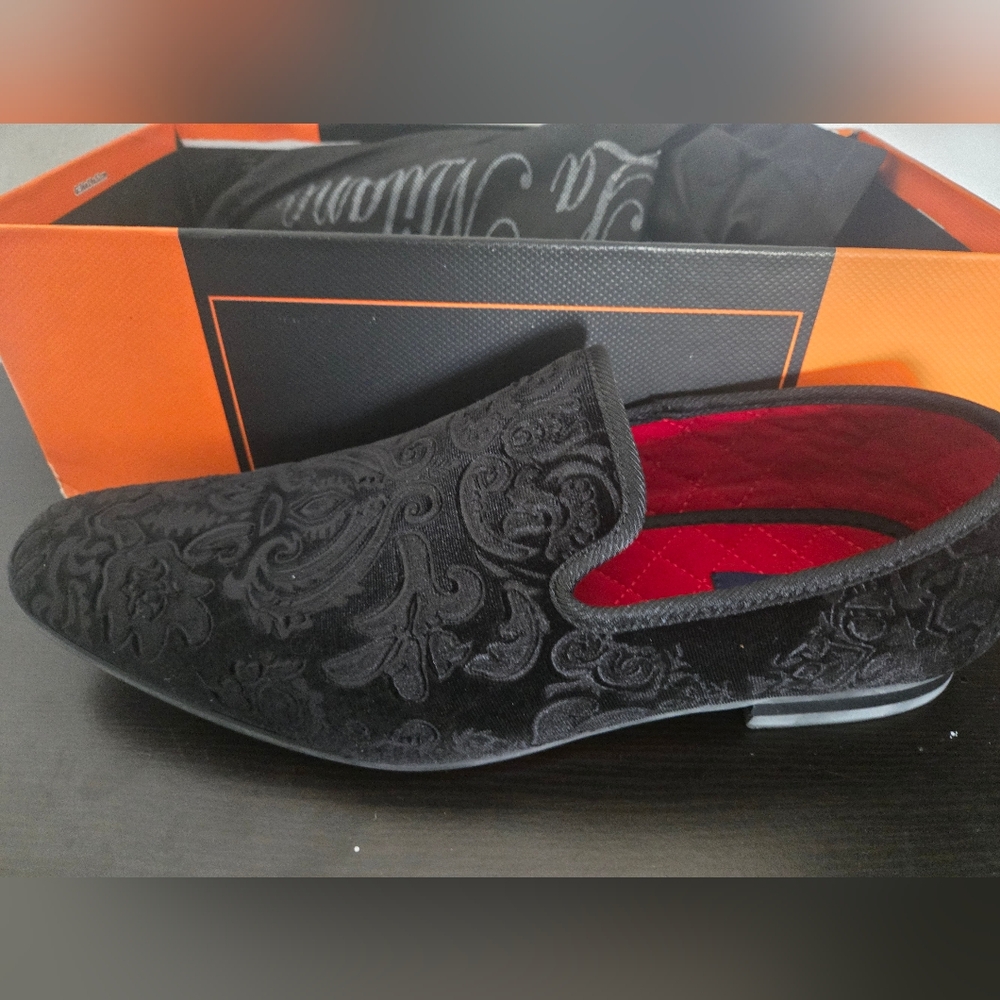 La Milano Broderick Black Velvet Slip On Men's Dress Loafers size 10.5
